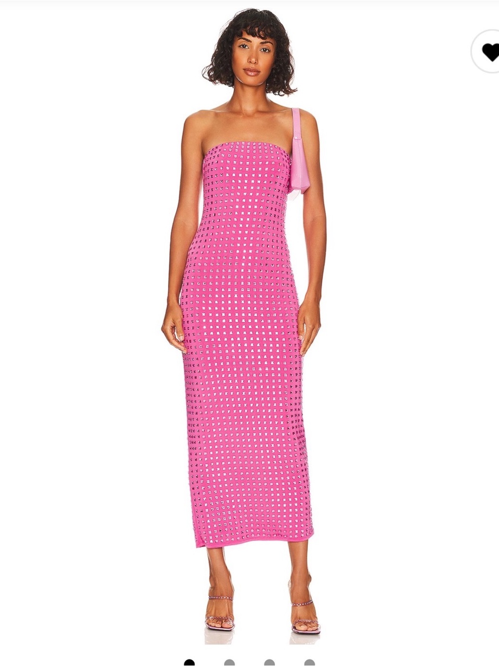 NBD Hot Pink One-Shoulder Midi Dress with Stud Detailing